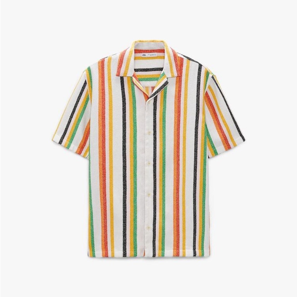 Men’s Zara Striped Textured Button Up Short Sleeve Shirt Small